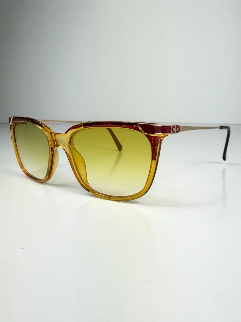 VTG Christian Dior 2403 Croc Embossed Butterfly Cat Eye CD Logo Yellow Burgundy